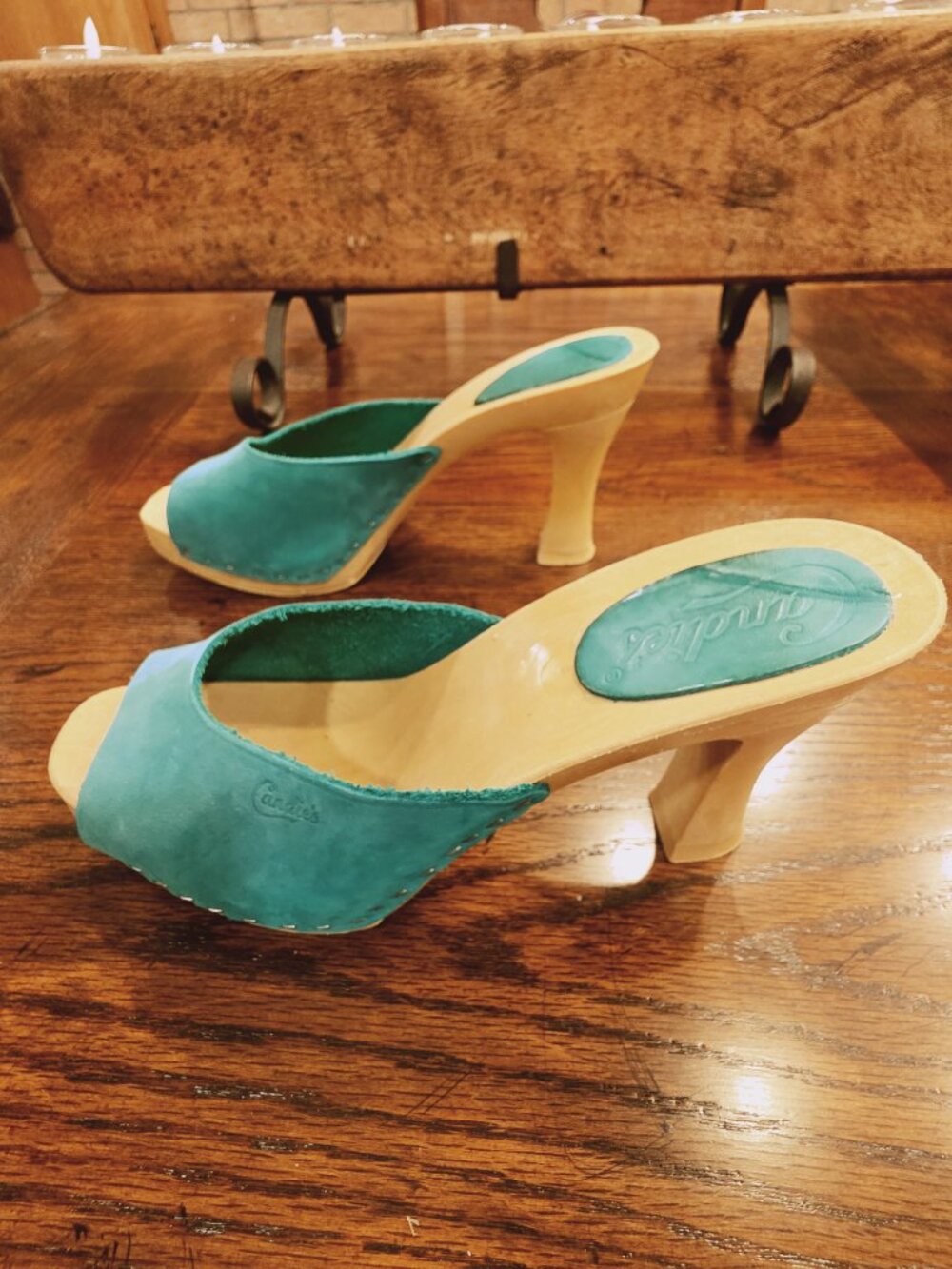 Vintage Y2K Candie’s Original Slides Teal Suede Mules Size 9 Barbiecore - Picture 6 of 15